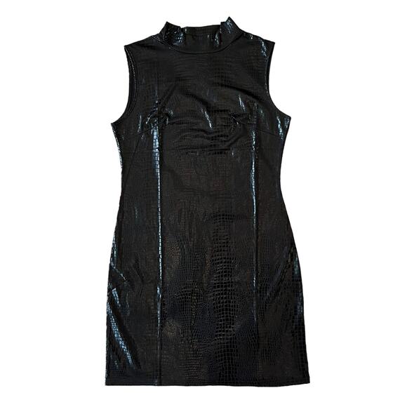 SHEIN Black Faux Crocodile Print Shiny Sleeveless Mini Dress Size Medium US 6 - Picture 1 of 11